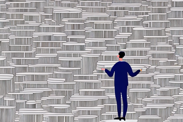 A person surrounded by a wall of books