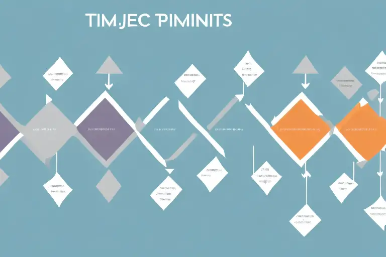 A project timeline with arrows and milestones to represent critical path analysis