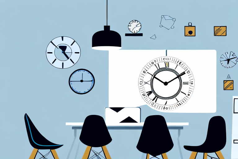 A meeting room with a clock